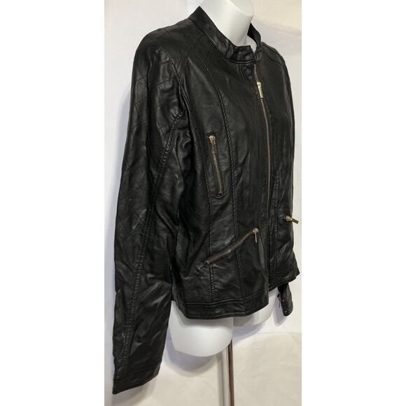 Say What? Cropped Faux Leather Jacket XL Black Gold Zipper Accents Motorcycle - Picture 3 of 9